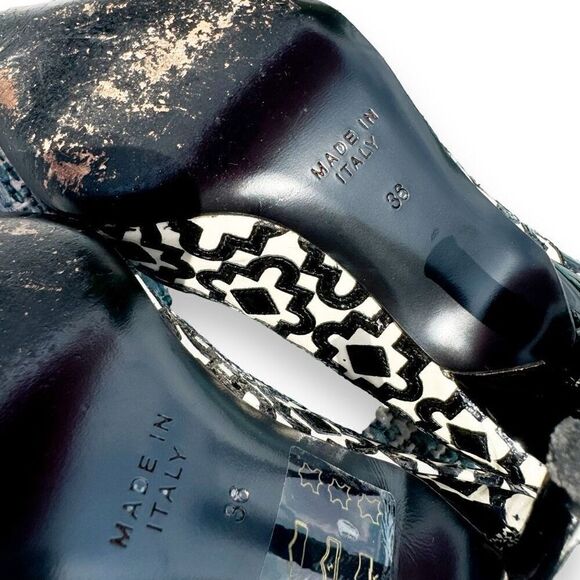 Rene Caovilla Black White Pattern Patent Leather Pointed Toe Heels Women’s Sz 38 - Picture 8 of 8